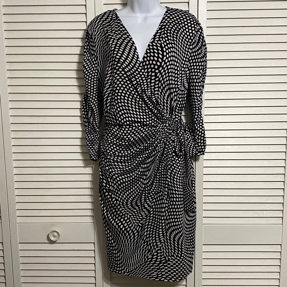 I.N.C. Plus  Faux-Wrap Dress, Black and White Patterned
